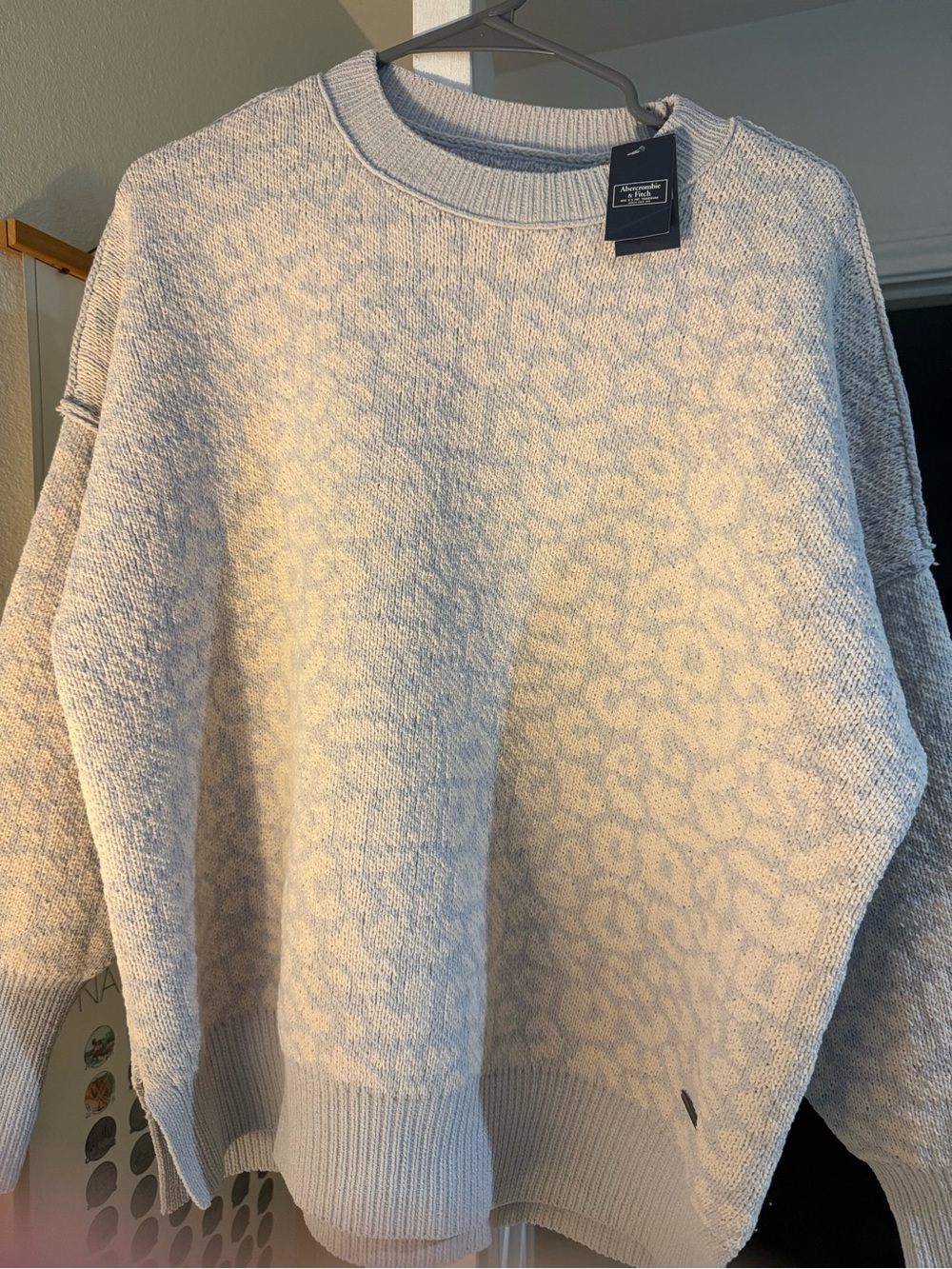 Abercrombie and Fitch cream and blue leopard print sweater